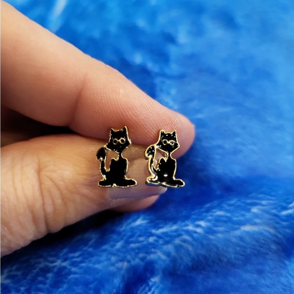 Black Cat Stud Earrings